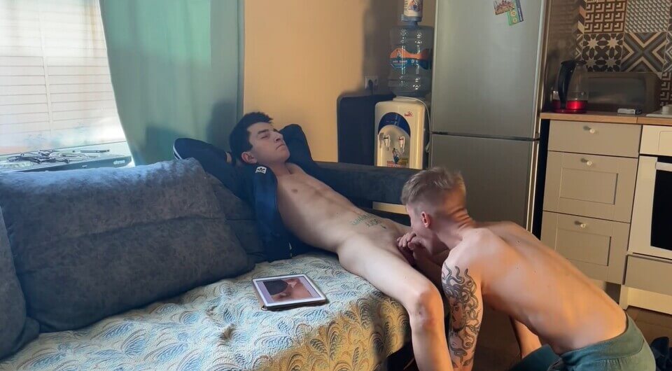 The Twink Watched Gay Gopnik Jerking Off Then Join And Sit On His Big Dick